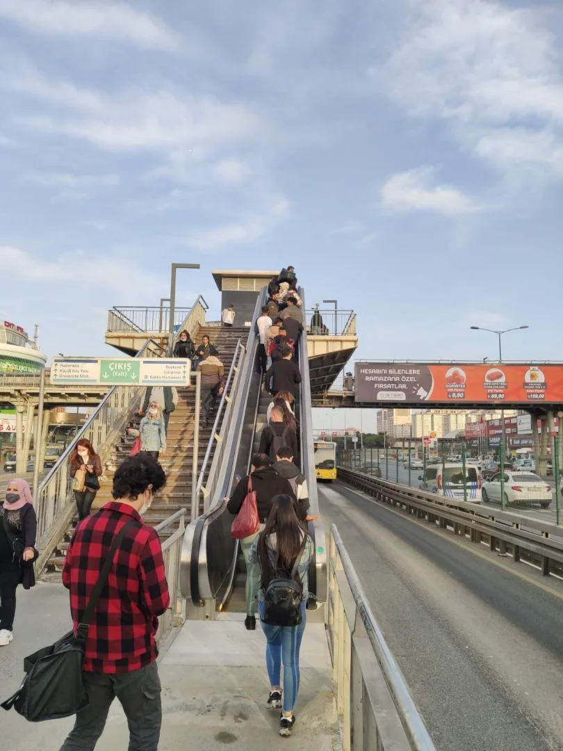 Outdoor escalator at a pedestrian footbridge